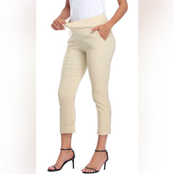 New HDE Capri Pull On Slimming Pants Khaki Women’s - Picture 2 of 9